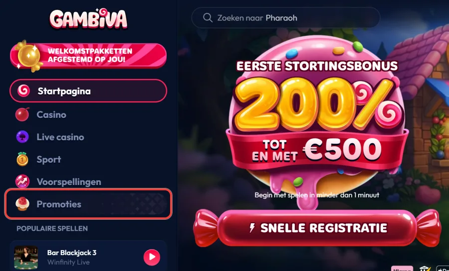 Menu-item Promoties in de zijbalk van Gambiva
