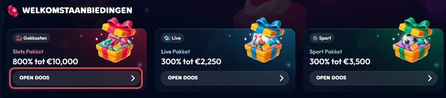 Knop OPEN DOOS bij het Slots Pakket