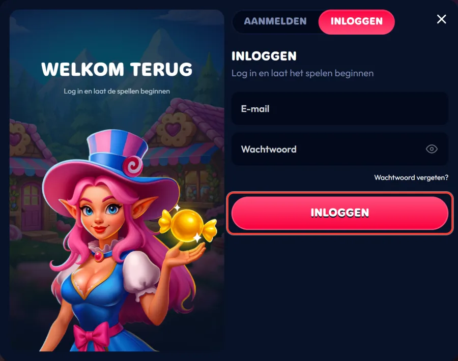 Roze knop INLOGGEN onder het formulier