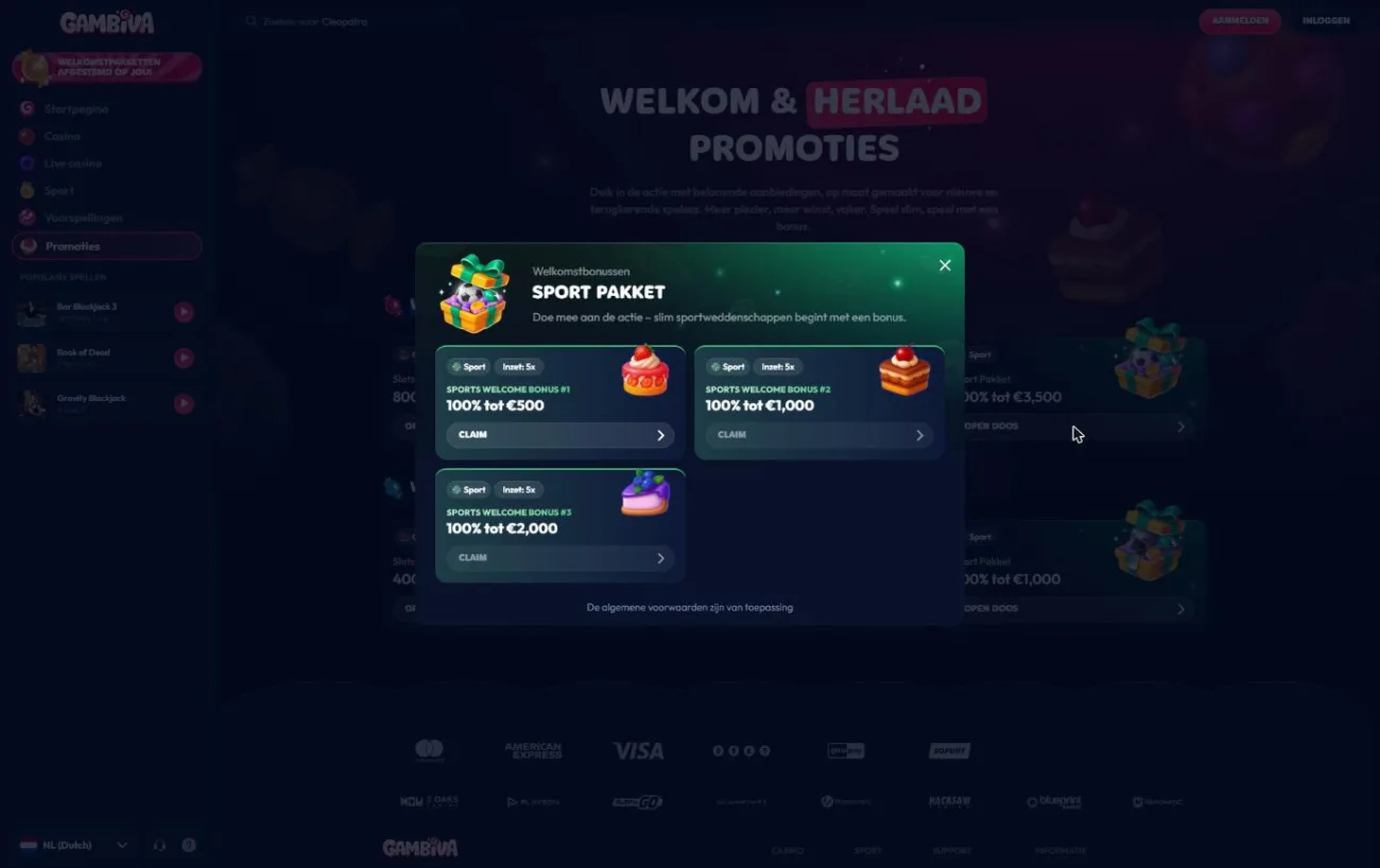 Sport Pakket met drie welkomstbonussen voor sportweddenschappen