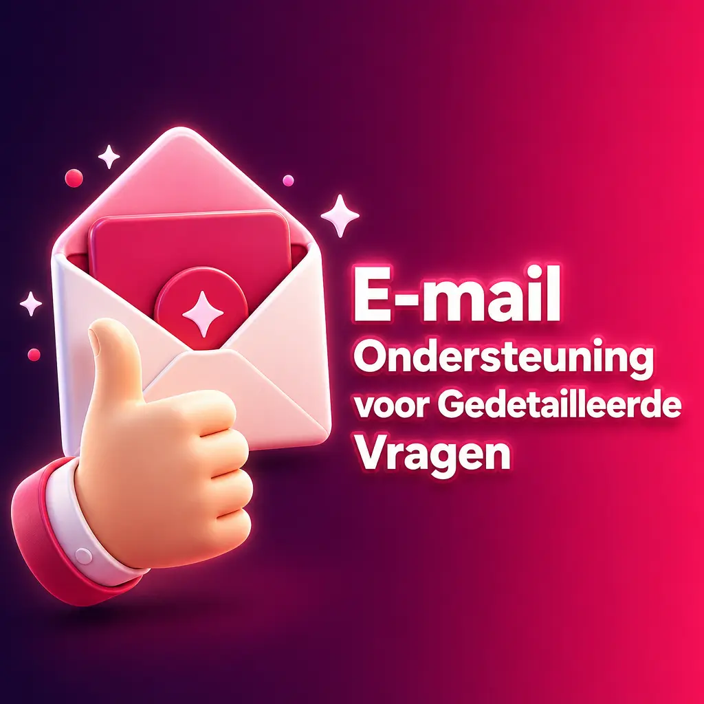 E-mail ondersteuning voor gedetailleerde vragen over klachten, verificatie en transactiegeschiedenis via het supportadres